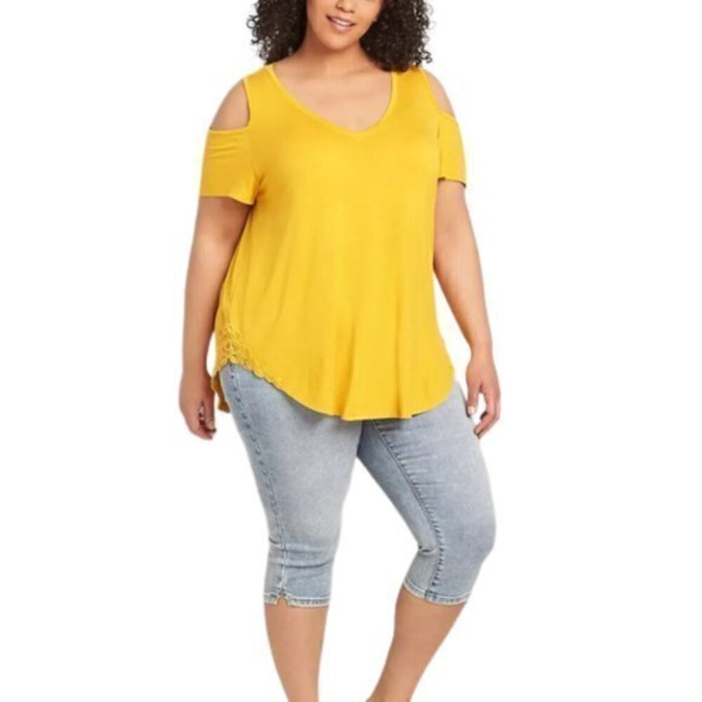 [Lane Bryant] Mustard Cold Shoulder Swing Tee - Size 10/12